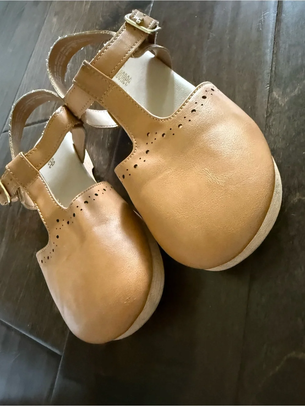 Gymboree Girls Tan T‑Bar Dress Shoes with Buckle